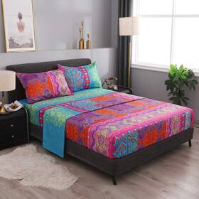 Pangzi 885258270548 Bohemian Retro Bedding Sheet Set Boho -1 Fitted 1 Flat 2 Pillow Cases