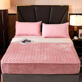 Fs2006 Pangzi Flannel Fitted Sheet Plush Thicken Mattress Cover Warm Queen Pink