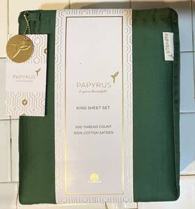 Papyrus 729016088887 King Sheet Set Green Christmas 100% Cotton Sateen New - Free Shipping
