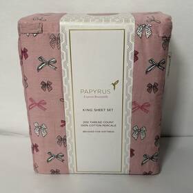 Papyrus 729016873407 King Sheet Set Pink Coquette Bows 100% Cotton Percale Deep Pocket New Papyrus 729016873407 King Sheet Set Pink Coquette Bows 100% Cotton Percale Deep Pocket New
