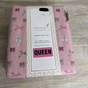 Papyrus 729016873438 Queen Sheet Set 100% Cotton Percale Pink White Vogue Bows Design New