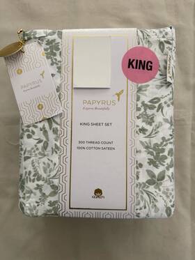 Papyrus 729016909243 New 4pc Queen Sheet Set Cottage Floral Spray Blue 100% Cotton Sateen