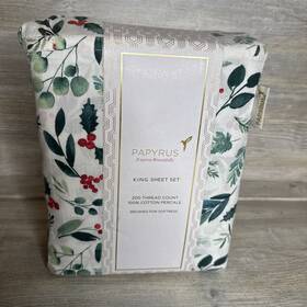 Tb-s2p4k Papyrus King Sheet Set Christmas Holly Berry 100% Cotton 200 Thread Percale Tb-s2p4k Papyrus King Sheet Set Christmas Holly Berry 100% Cotton 200 Thread Percale