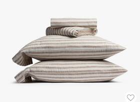94205831 Parachute King Relaxed Linen Stripe Sheet Set Pecan And Parchment -