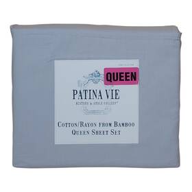 Patina Vie 192020608233 Queen Bamboo Sheet Set Cotton Rayon Light Blue Grey Fits 18 Inch Deep