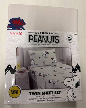 Peanuts 073558908852 75 Years Snoopy Skiing Winter Holiday Twin Sheet Set 3 Pc Exclusive