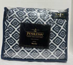 Pendleton 008889225620 Twin Flannel Sheet Set 100% Cotton Rancho Arroyo Blue 3-piece New Nwt