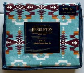 Pendleton 008889225644 Twin Flannel Sheet Set 3 Piece Cotton Washable Avra Valley Teal New Pendleton 008889225644 Twin Flannel Sheet Set 3 Piece Cotton Washable Avra Valley Teal New