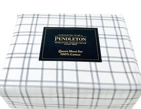 Pendleton 008889231034 Queen Lt Gray Tattersall Plaid Certified Organic Cotton 4p Sheet Set