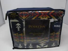 Pendleton 008889283835 New King 6 Piece Flannel Cotton Set Plains Star Navy Blue Aztec Navajo