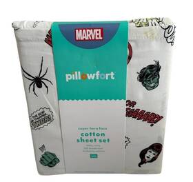 Pillowfort 032281123703 Twin Size Super Hero Face Kidsft Sheet Set - The Marvel Collection