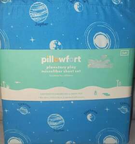 3720 Pillowfort 097 02 Blue Planetary Play Solar Planets Full Size Bed Sheet Set - New