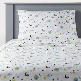 Pillowfort 197543833902 100% Cotton Fun Glow In The Dark Space Print 4 Piece Full Sheet Set