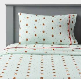 94590077 Pillowfort Queen Gingerbread Dreams Holiday Kidsft Cotton Sheet Set - New