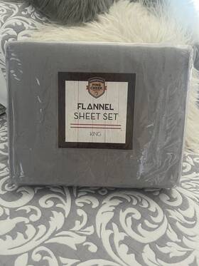 Pine Creek 651896386084 Warm Fuzzy Gray Flannel King Sheet Set Winter Cozy Cottage Chic