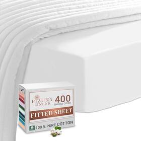 1bpe-eoj0-1jlc Pizuna Pure 100% Cotton King Fitted Sheet Only Luxurious 400 Thread Count Long Stap