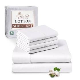 Pizuna 689756095302 Pure 100% Cotton Bed Sheets Set King Size White Luxurious 400 Thread Pizuna 689756095302 Pure 100% Cotton Bed Sheets Set King Size White Luxurious 400 Thread