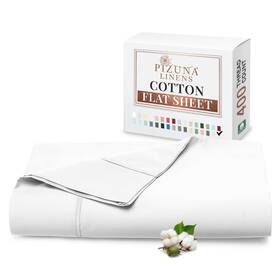Pizuna 826763143194 Pure 100% Cotton Flat Sheets Only Twin Xl White 1 Pc Luxurious 400 Thread