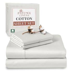 Pizuna 826763143521 Pure 100% Cotton Full Sheet Set Off White Luxurious 400 Thread Count Long St