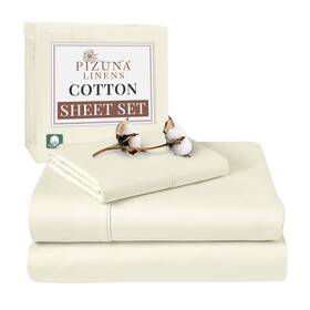 Pizuna 840135615614 Pure 100% Cotton California King Sheets Set Off White Luxurious 400 Th