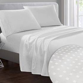 Pizuna 840135660928 Pure 100% Cotton Flat Sheets Only Queen White Damask Stripe 1 Pc 600 Threa