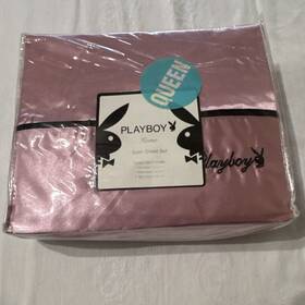 S197c279 Playboy Home Satin Sheet Set Queen Pink 100% Polyester Solid Luxury