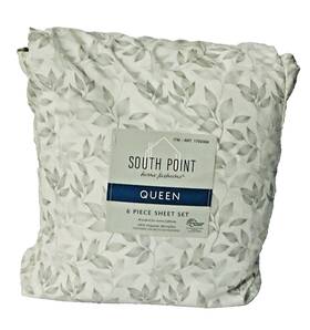 Point-home 840125947992 South Fashions Microfiber 6 Piece Sheet Set Queen Grey Leaf -po