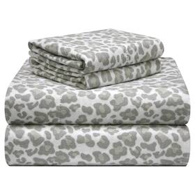 180phtxsslp Pointehaven 100% Cotton 180 Gsm Velvet Twin Xl Leopard Flannel Sheet Set - Warm Pre-shru