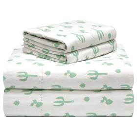 Pointehaven 810001152505 180 Gsm Velvet Feel Luxury 100% Cotton Printed Flannel Sheet Set King Cactu