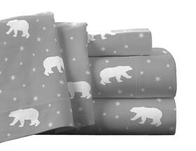 Pointehaven 812194028346 Flannel Deep Pocket Set With Oversized Flat Sheet Queen Polar Bear
