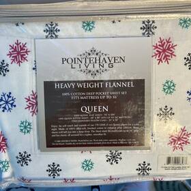 Pointehaven 875108008537 Living Heavy Weight Flannel Deep Pocket Queen Sheet Set Snowflakes
