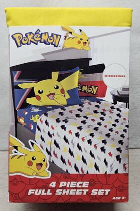 Pokemon 073558804611 Pok Mon Pikachu 4 Piece Full Sheet Set With Lightning Bolts Bed Sheets