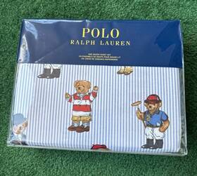 Polo Ralph Lauren 886087431551 Rl Male Bear Queen Sheet Set In Blue Oxford Stripe 4 Piece New Version