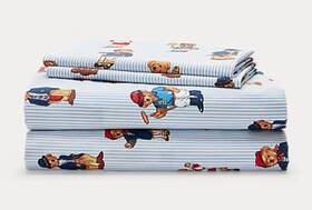 Polo Ralph Lauren 886087431568 Nip Blue Stripe Teddy Bear 4 Piece Sheet Set - King