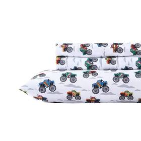 Poppy & Fritz 445014957996 Trucks 4-piece Gray Microfiber Kids Queen Sheet Set