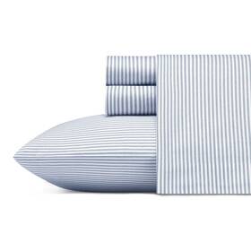 54626674 Poppy & Fritz Full Printed Pattern Percale Cotton Sheet Set Blue Stripe -