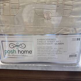 Cw-erv9 Posh Home Rv/camper Microfiber Embroidered Sheet Set Ivory Inch Vintage Rv Queen