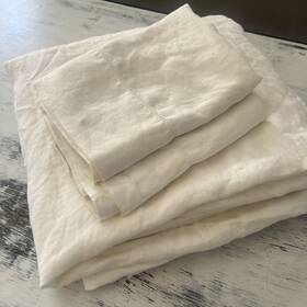 1481860 Pottery Barn 100% Linen Cal King Flat Top Sheet Only Washed 2 Pillow Cases