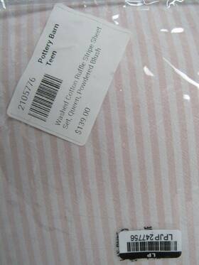 2105776 Pottery Barn Teen Washed Cotton Ruffle Stripe Sheet Set Queen Powdered Blush New