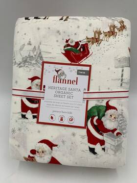 2359261 Pottery Barn Kids Flannel Heritage Santa Organic Sheet Set Twin #7453c