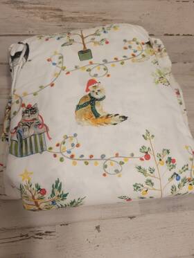 3204671 Pottery Barn Festive Cats Sheet Set Queen Organic Cotton Christmas Holiday 4p