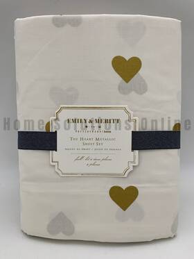 3774457 Pottery Barn Teen Emily And Meritt Heart Metallic Sheet Set Ivory/gold Full #n176