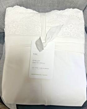 Pottery Barn 470388 King Percale Eyelet Sheet Set White Responsibly Made 249 Cotton