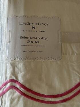 4724641 Pottery Barn Teen Loveshackfancy Embroidered Scallop Sheet Set Queen - Pink New 4724641 Pottery Barn Teen Loveshackfancy Embroidered Scallop Sheet Set Queen - Pink New
