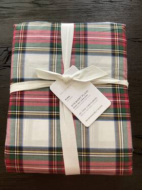 5479004 Pottery Barn Stewart Plaid Organic Percale Christmas King Sheet Set New