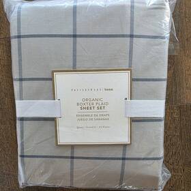 6037636 Pottery Barn Boxter Plaid Organic Sheet Set Queen Light Gray/navy New 6037636 Pottery Barn Boxter Plaid Organic Sheet Set Queen Light Gray/navy New
