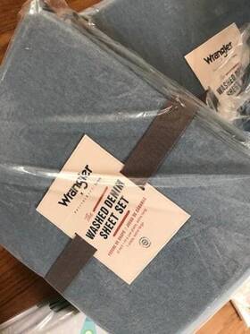 7173282 Pottery Barn Wrangler Washed Denim Sheet Set Light Blue Twin 3pc Teen New