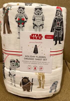 7187929 Pottery Barn Star Wars Holiday Flannel Organic Queen Sheet Set 4 Pcs New With Tags