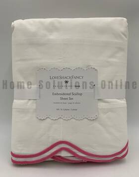 8046875 Pottery Barn Teen Love Shack Fancy Embroidered Scallop Sheet Set Pink Full N183d