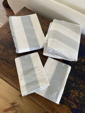 8448634 Pottery Barn King Striped Sheet Set 4 Pieces 100% Cotton Blue 8448634 Pottery Barn King Striped Sheet Set 4 Pieces 100% Cotton Blue